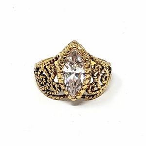 Vintage Gold Vermeil Filigree CZ Ring, Size 10.25